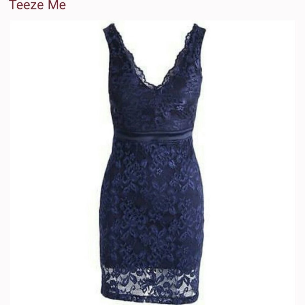 Tweeze Me Navy Blue Lace Mini Dress